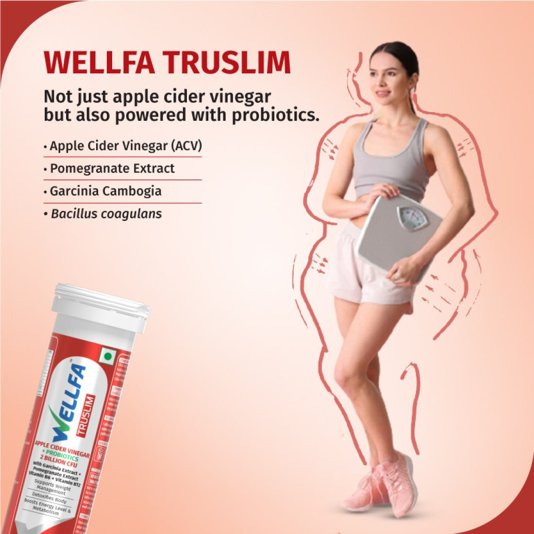 WELLFA TRUSLIM Refreshing Apple Cider Vinegar Powered with Probiotics for Weight Management