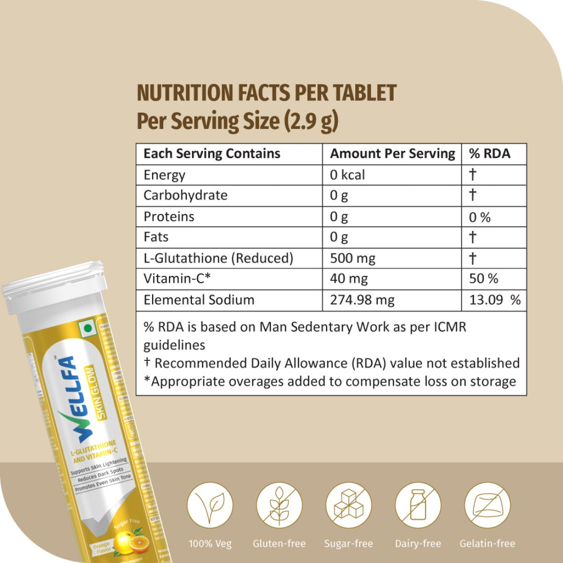 Wellfa Skin Glow Nutritional Facts Per Tablets