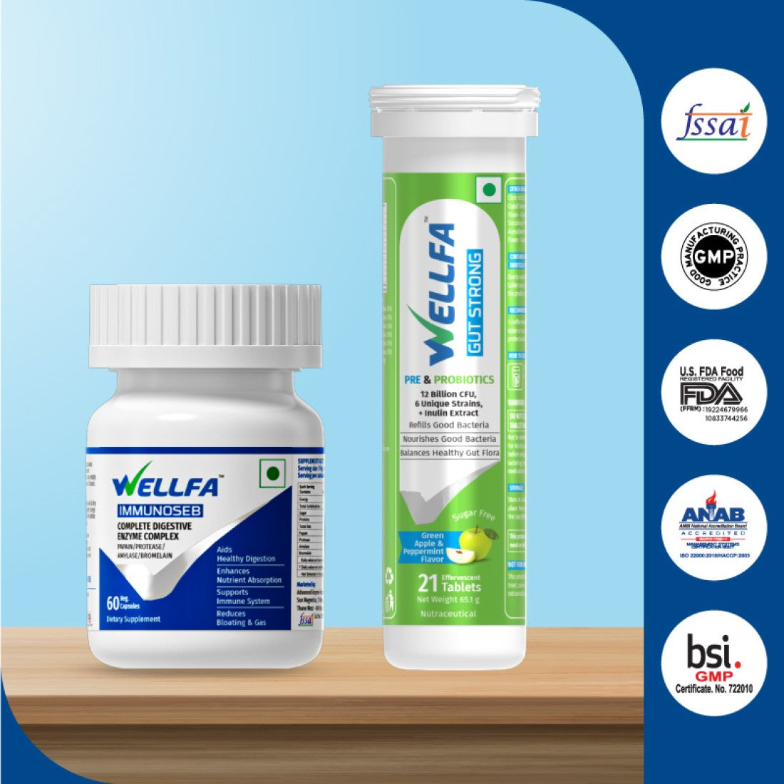Wellfa Immunoseb and Gut Strong Effervescent Tablets and Capsules