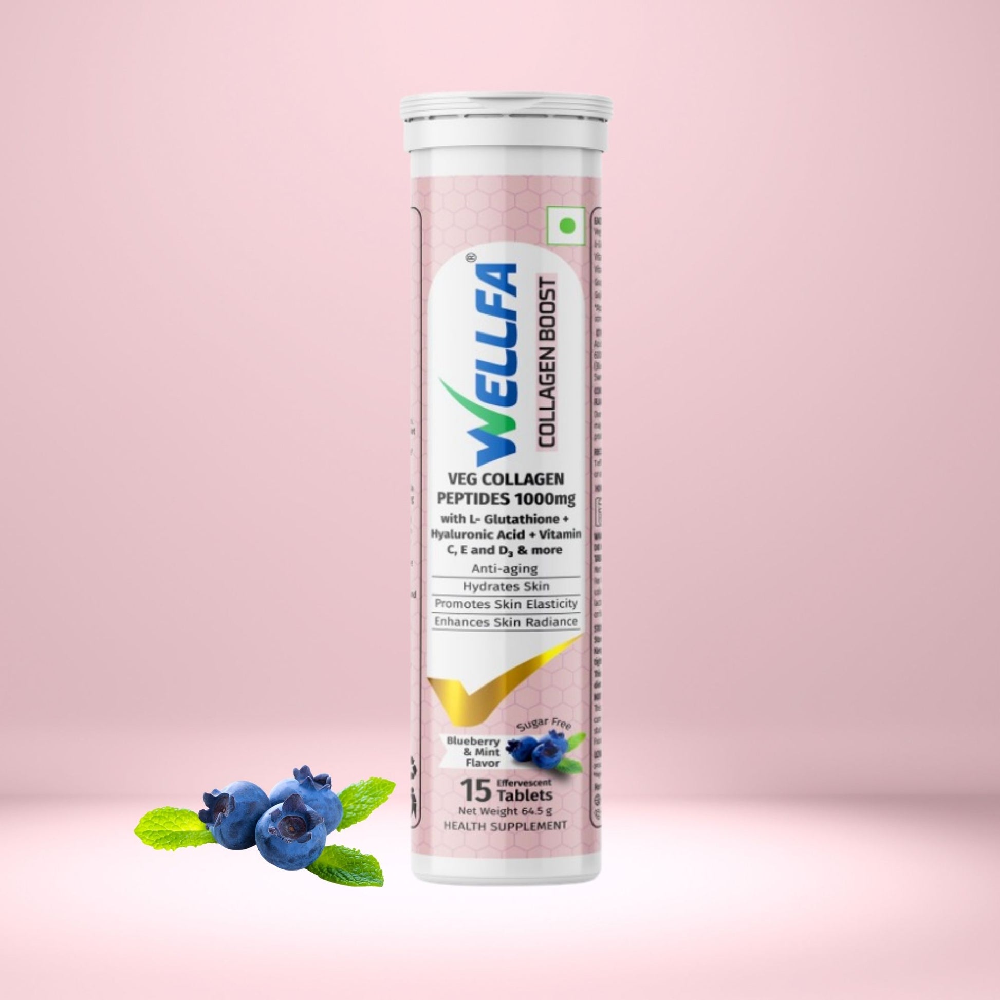 Vegan Collagen Peptides Supplement For Skin And Hair | 100% Plant Based 1000mg Collagen Peptides Effervescent Tablets for Brighter & Youthful Skin | NO Sugar Skin Nutrition