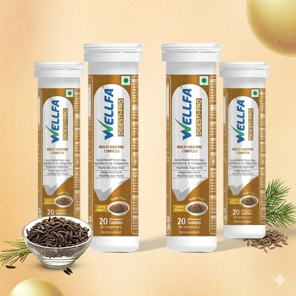Effervescent Relief for Indigestion, Gas & Heartburn — Powered by Multi-Enzyme & Cumin Blend - Wellfa DIGESTI-PRO
